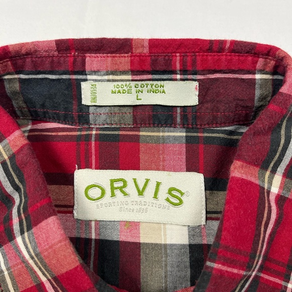 Orvis Mens Lightweight Button Down Hiking Shirt Sz Large Plaid Red/Black A9 - Picture 3 of 8